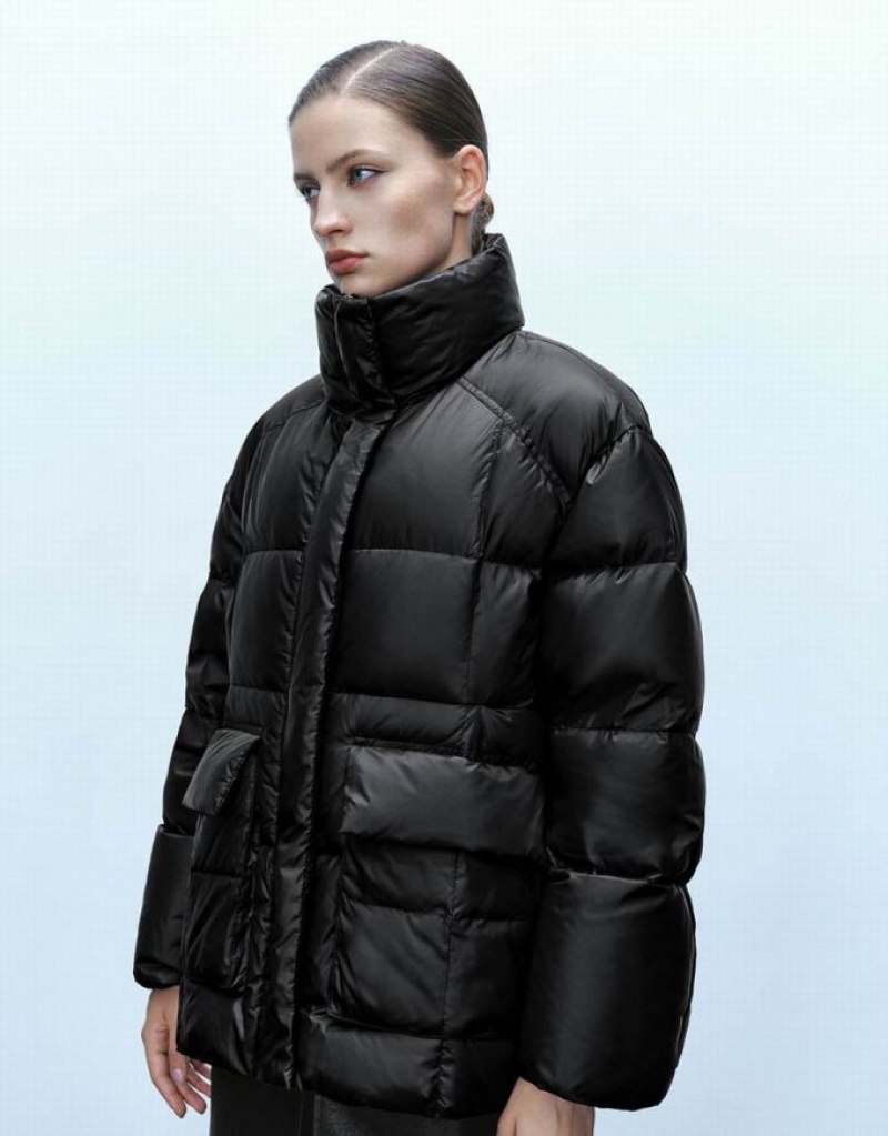 Urban Revivo Stand Collar Women's Puffer Jacket Black | SDKYTHQ-38