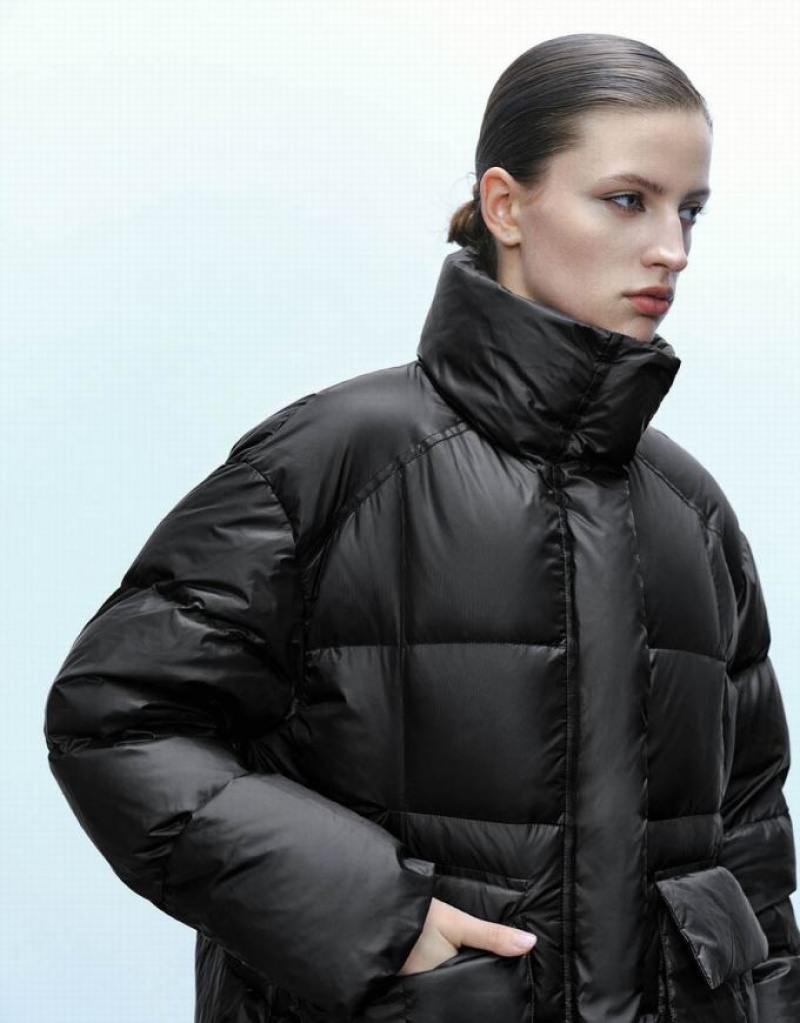 Urban Revivo Stand Collar Women's Puffer Jacket Black | SDKYTHQ-38