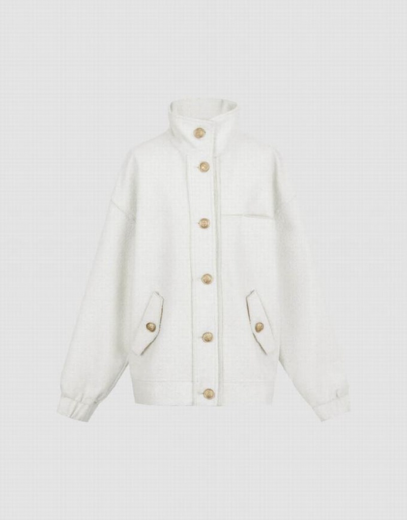 Urban Revivo Stand Collar Woolen Women's Jacket White | PJGUSCO-95