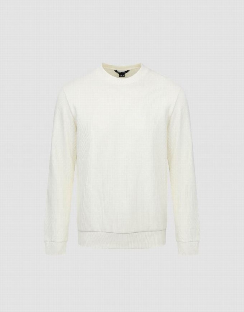 Urban Revivo Standard Sleeve Crew Neck Men's Sweatshirts White | DJIMTZB-75