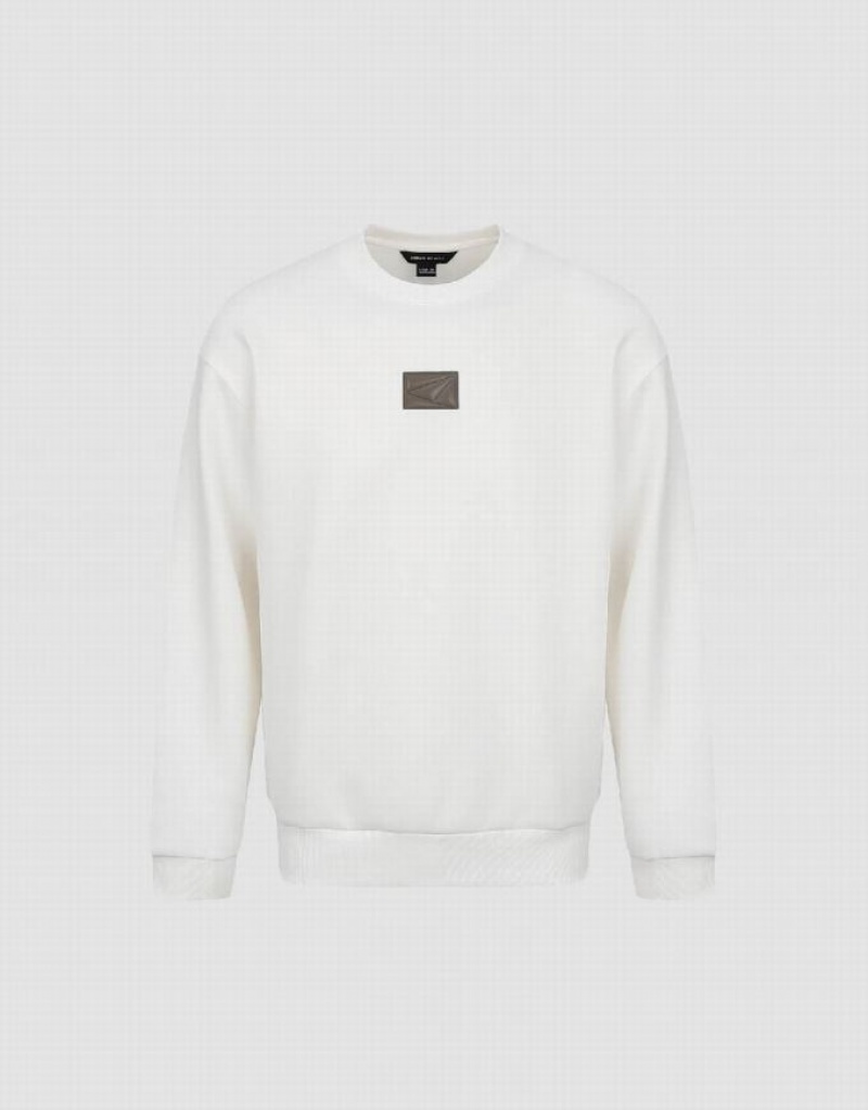 Urban Revivo Standard Sleeve Crew Neck Men's Sweatshirts White | TFMKLWU-96