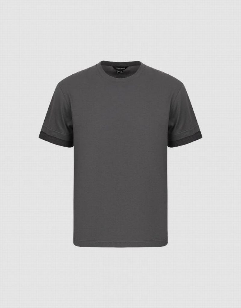 Urban Revivo Standard Sleeve Crew Neck Men's T-Shirts Grey | WTQPORF-65