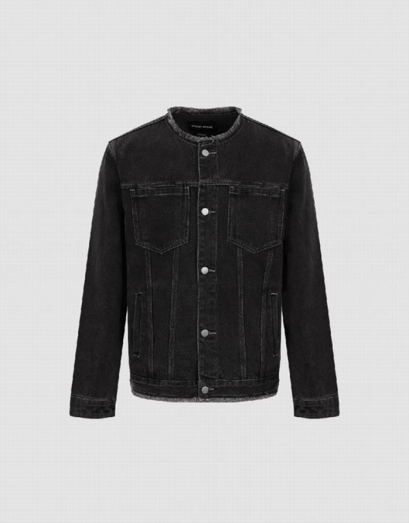 Urban Revivo Standard Sleeve Men's Denim Jackets Black | RSPJKZE-18