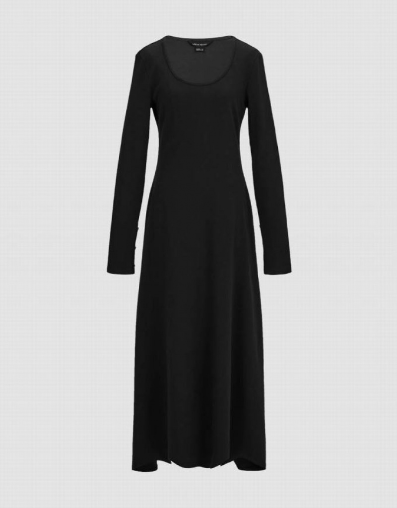 Urban Revivo Standard Sleeve U Neck A-Line Women's Dress Black | ZDGIFXM-81