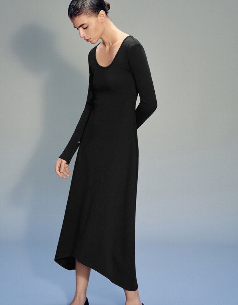 Urban Revivo Standard Sleeve U Neck A-Line Women's Dress Black | ZDGIFXM-81