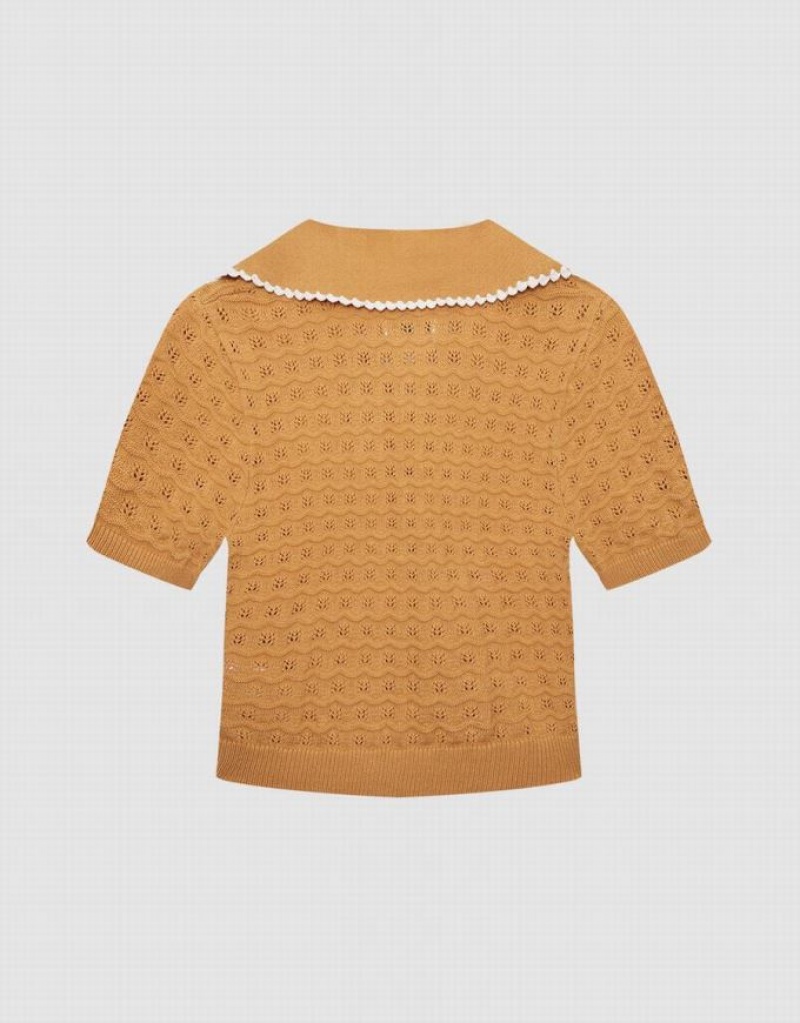 Urban Revivo Statement Collar Button Up Knitted Top Women's Cardigan Apricot | JIGVUEQ-90