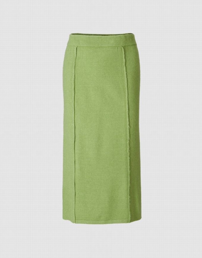 Urban Revivo Stitch Detail Knitted Midi Women's Skirts Green | BQTIMYO-13