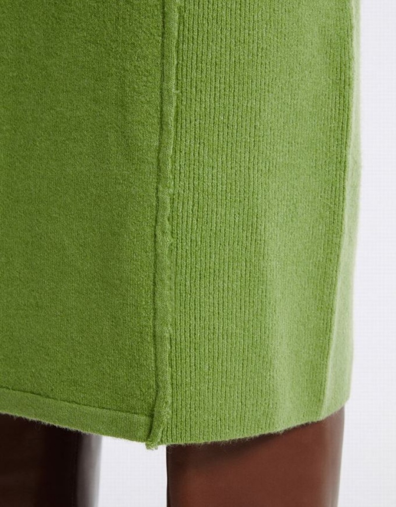 Urban Revivo Stitch Detail Knitted Midi Women's Skirts Green | BQTIMYO-13