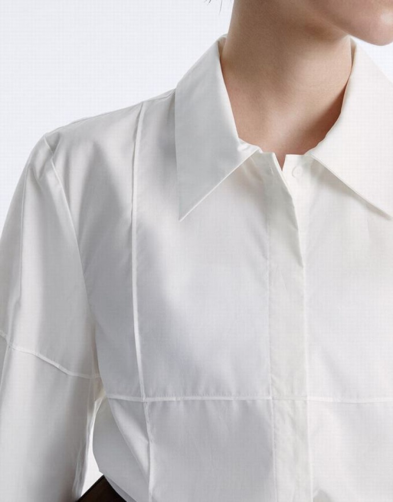 Urban Revivo Stitch Detail Women's Shirts White | JOHPSIZ-26