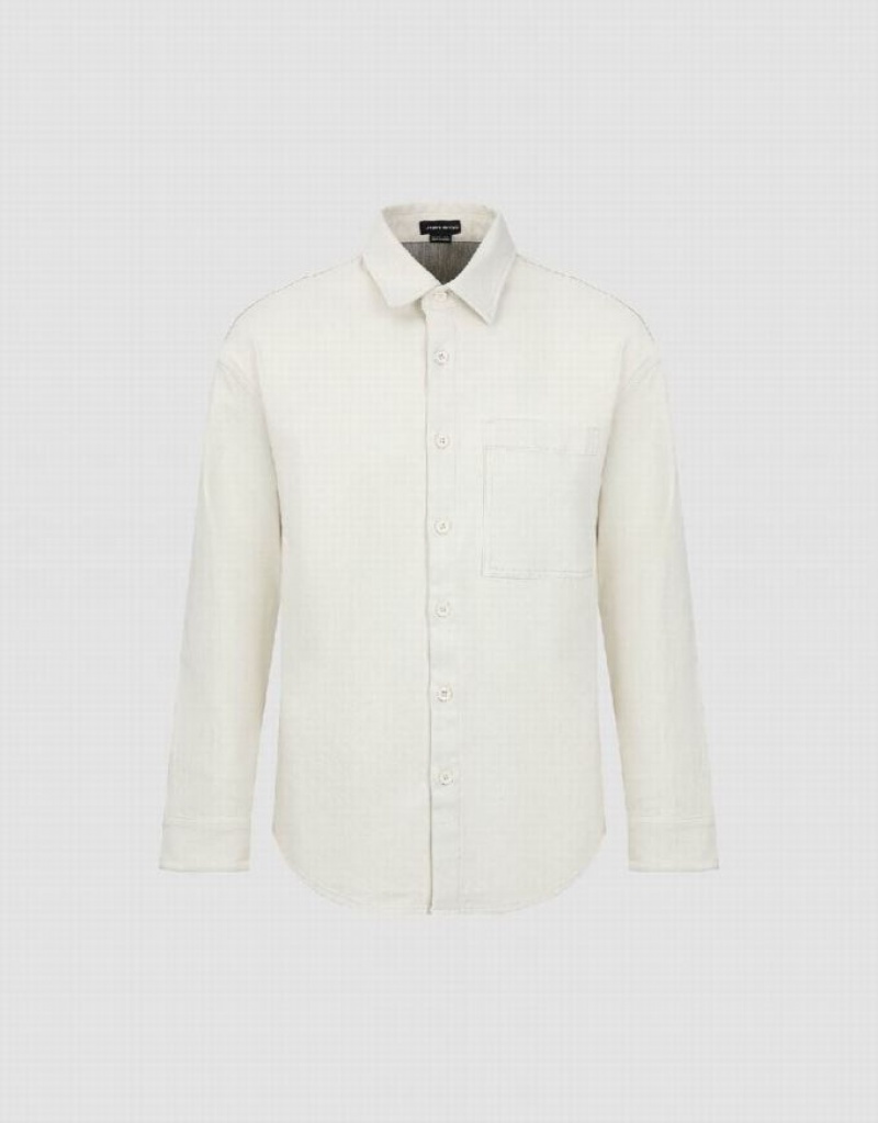 Urban Revivo Straight Denim Men's Shirts White | VJGRWTC-58