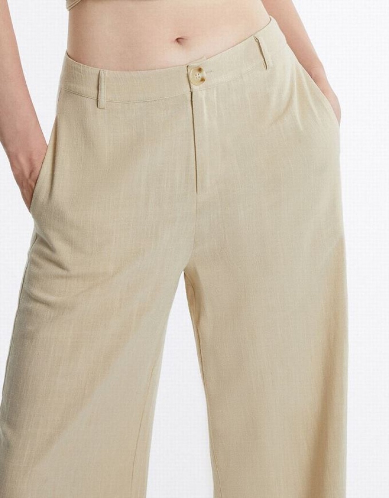 Urban Revivo Straight Fit Women's Pants Yellow | PMEZXDB-56