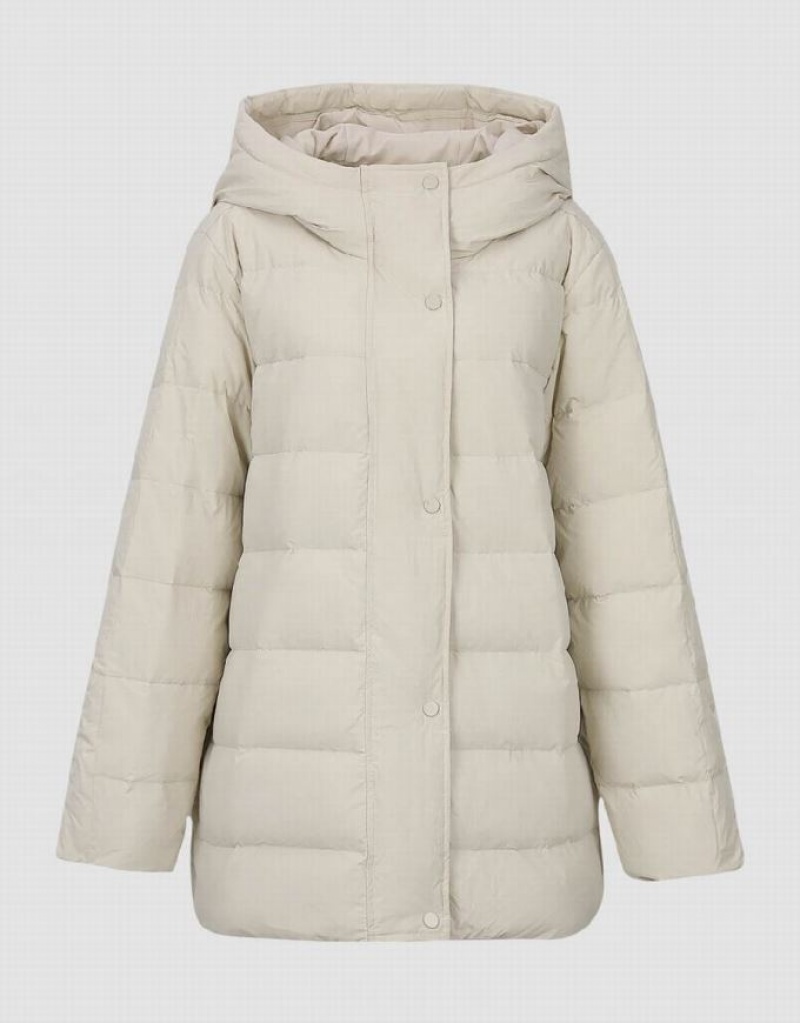 Urban Revivo Straight Hooded Women's Down Jackets White | BPMYQXU-98