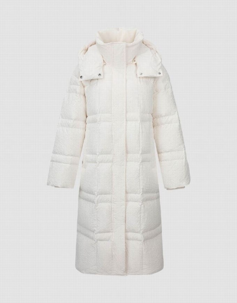 Urban Revivo Straight Hooded Women's Puffer Jacket White | EWMUQSJ-62