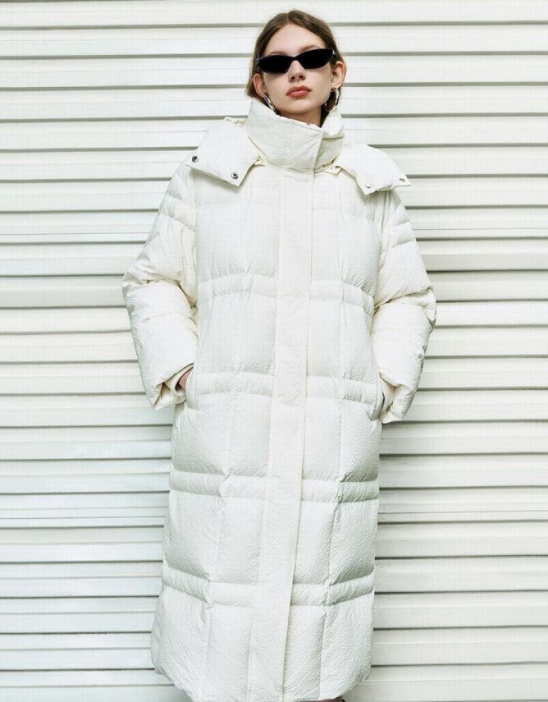 Urban Revivo Straight Hooded Women's Puffer Jacket White | EWMUQSJ-62