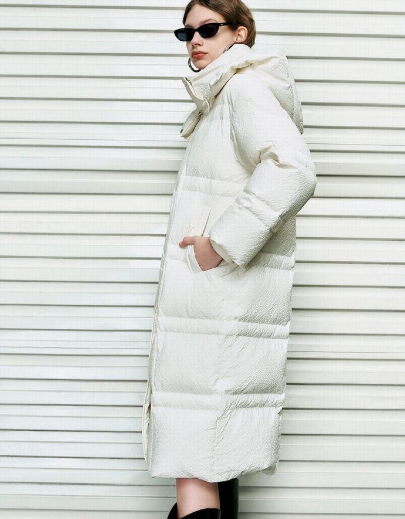 Urban Revivo Straight Hooded Women's Puffer Jacket White | EWMUQSJ-62