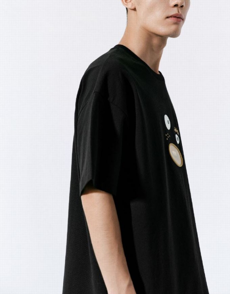 Urban Revivo Straight Knitted Men's T-Shirts Black | XOFUDMH-63