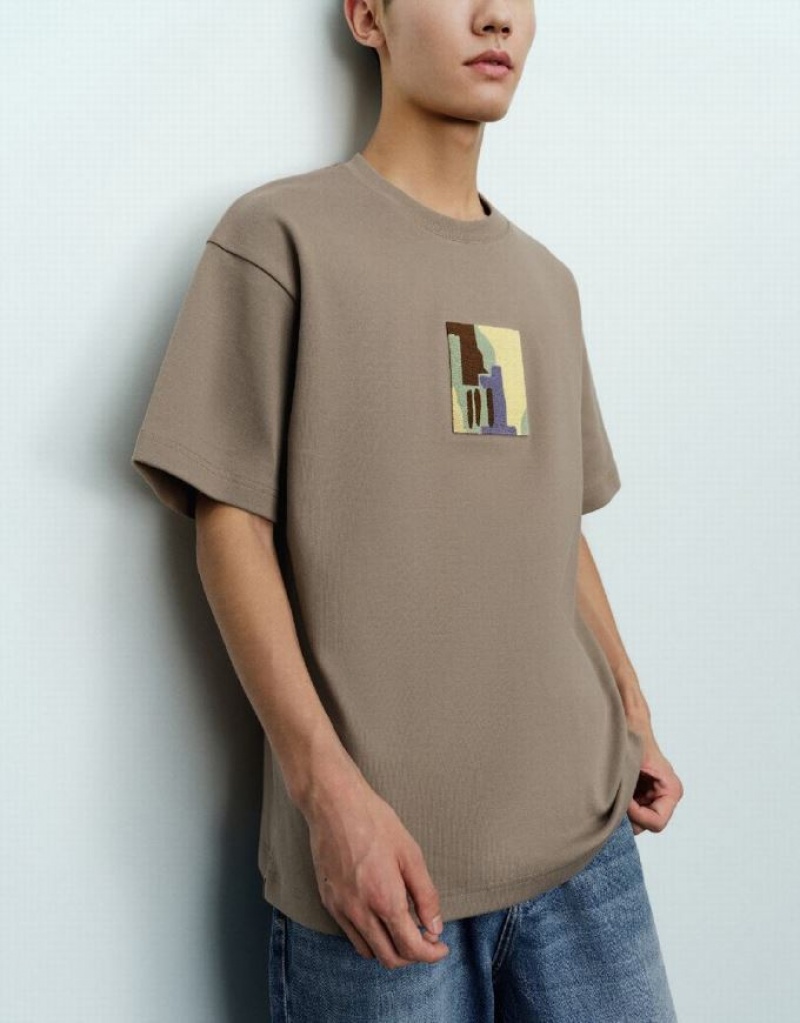 Urban Revivo Straight Knitted Men's T-Shirts Light Brown | XOSUYQE-27