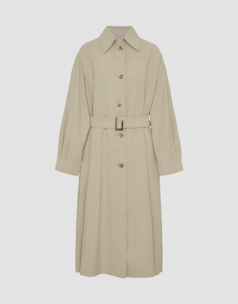 Urban Revivo Straight Longline With Belt Women's Coats Khaki | FUQAIJY-36