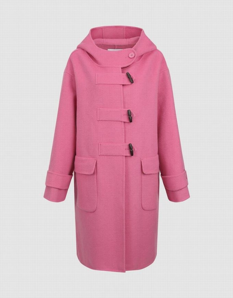 Urban Revivo Straight Longline Woolen Women's Coats Pink | AEBOFZU-35