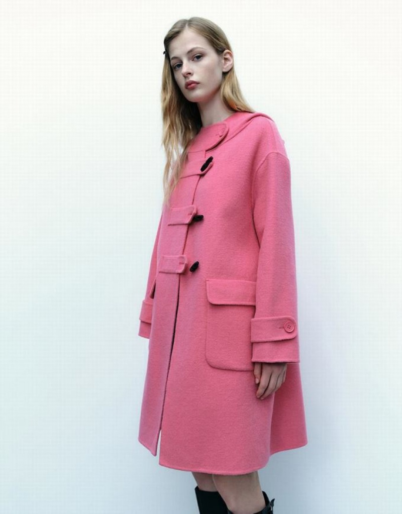 Urban Revivo Straight Longline Woolen Women's Coats Pink | AEBOFZU-35