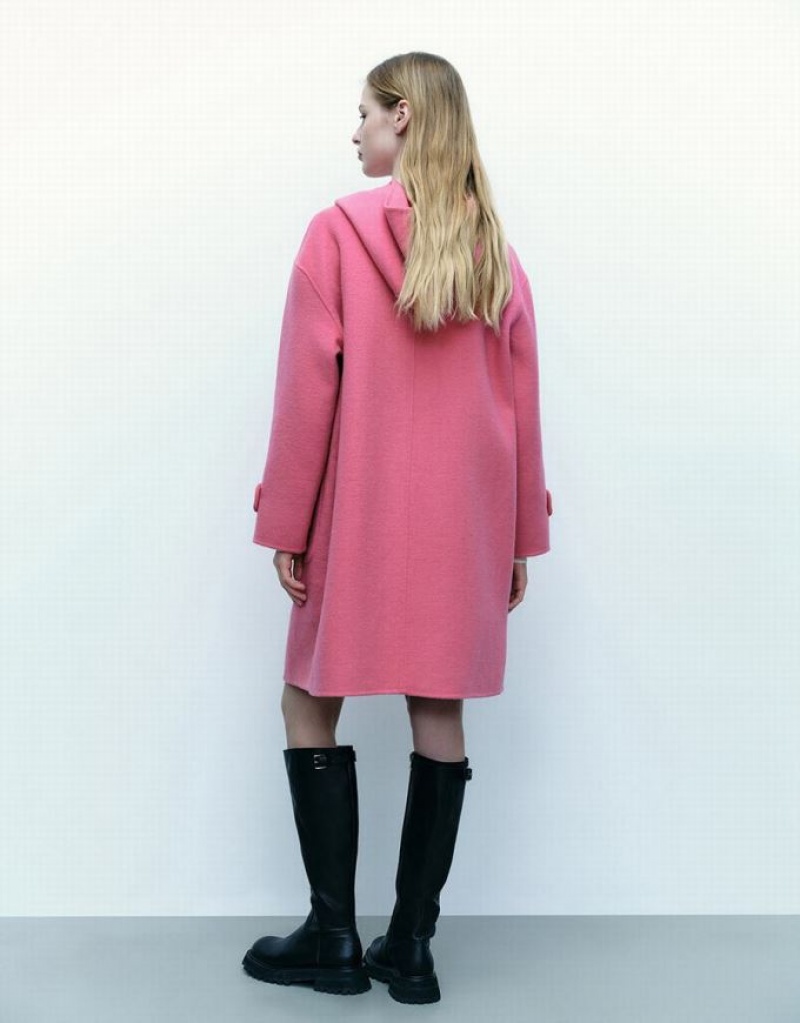 Urban Revivo Straight Longline Woolen Women's Coats Pink | AEBOFZU-35