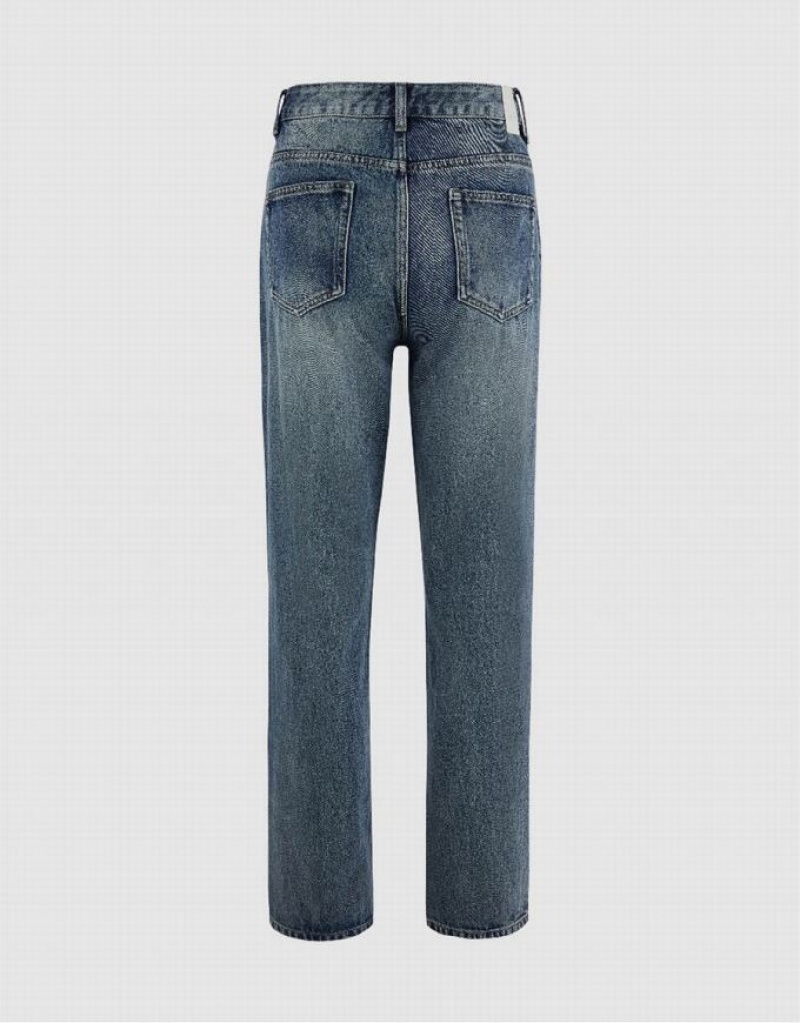 Urban Revivo Straight Men's Jeans Blue | OCEAILV-43