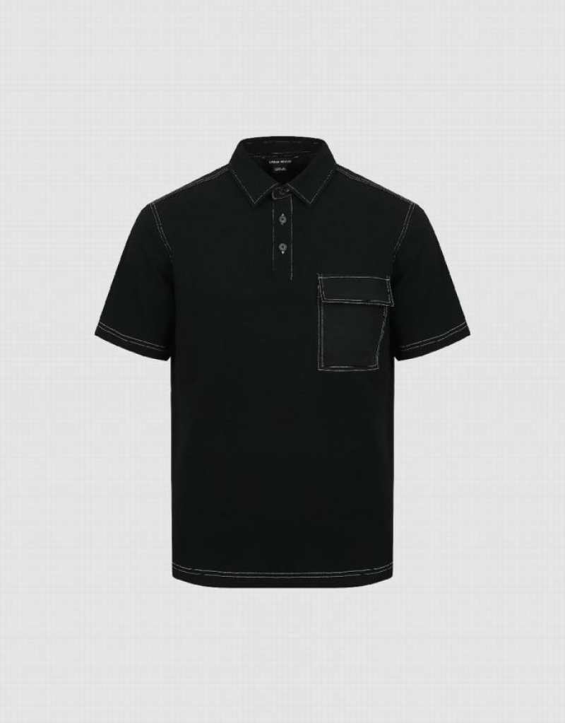 Urban Revivo Straight Men's Polo Shirts Black | NSYMHXW-10