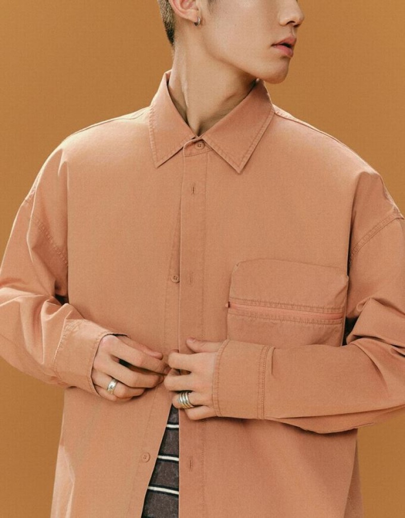 Urban Revivo Straight Oversized Men's Shirts Orange | EGIUFJY-38