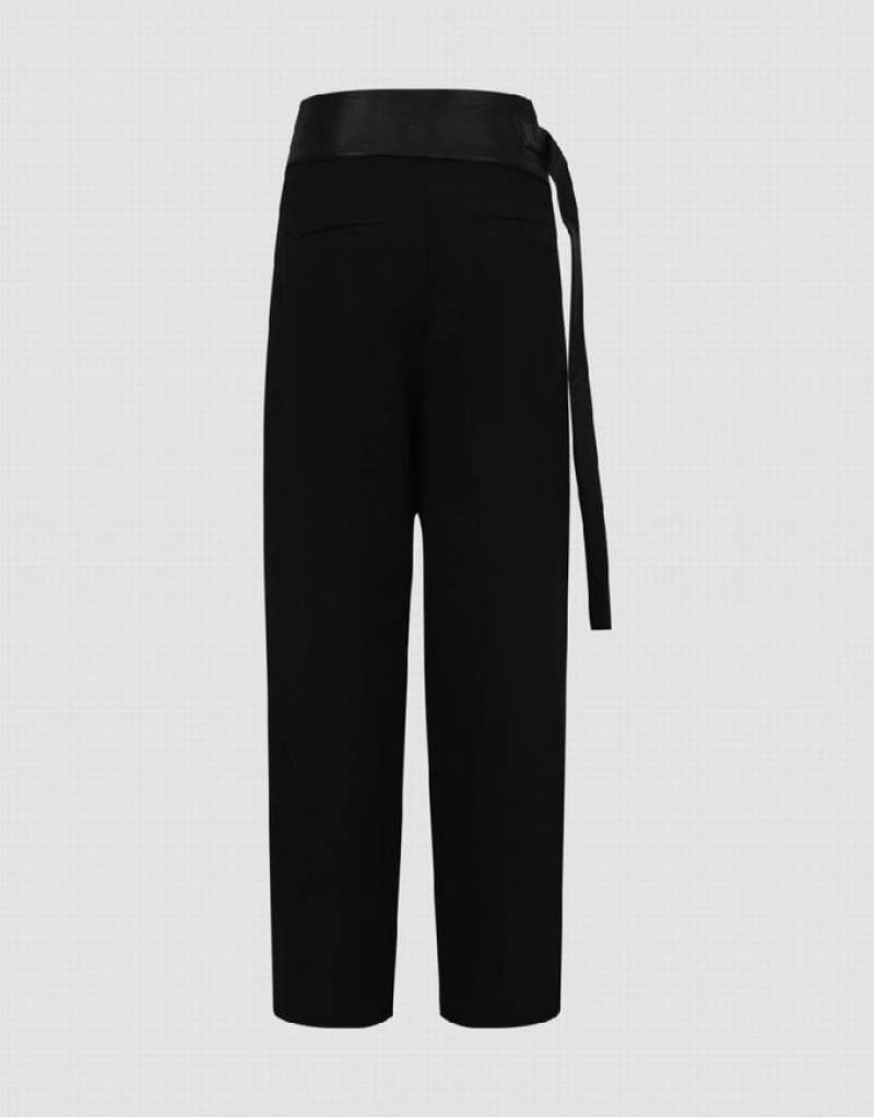 Urban Revivo Straight With Belt Women's Pants Black | GKZPVOM-81