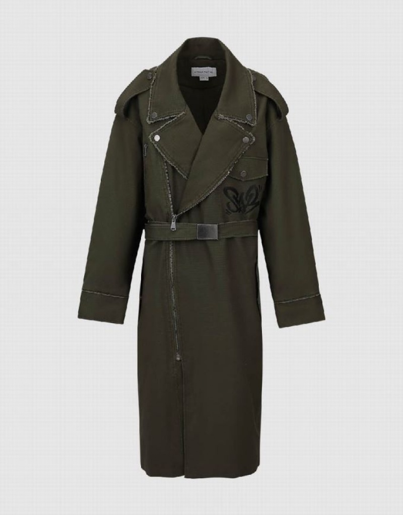 Urban Revivo Straight With Belt Women's Trench Coat Green | WZOAEPG-95