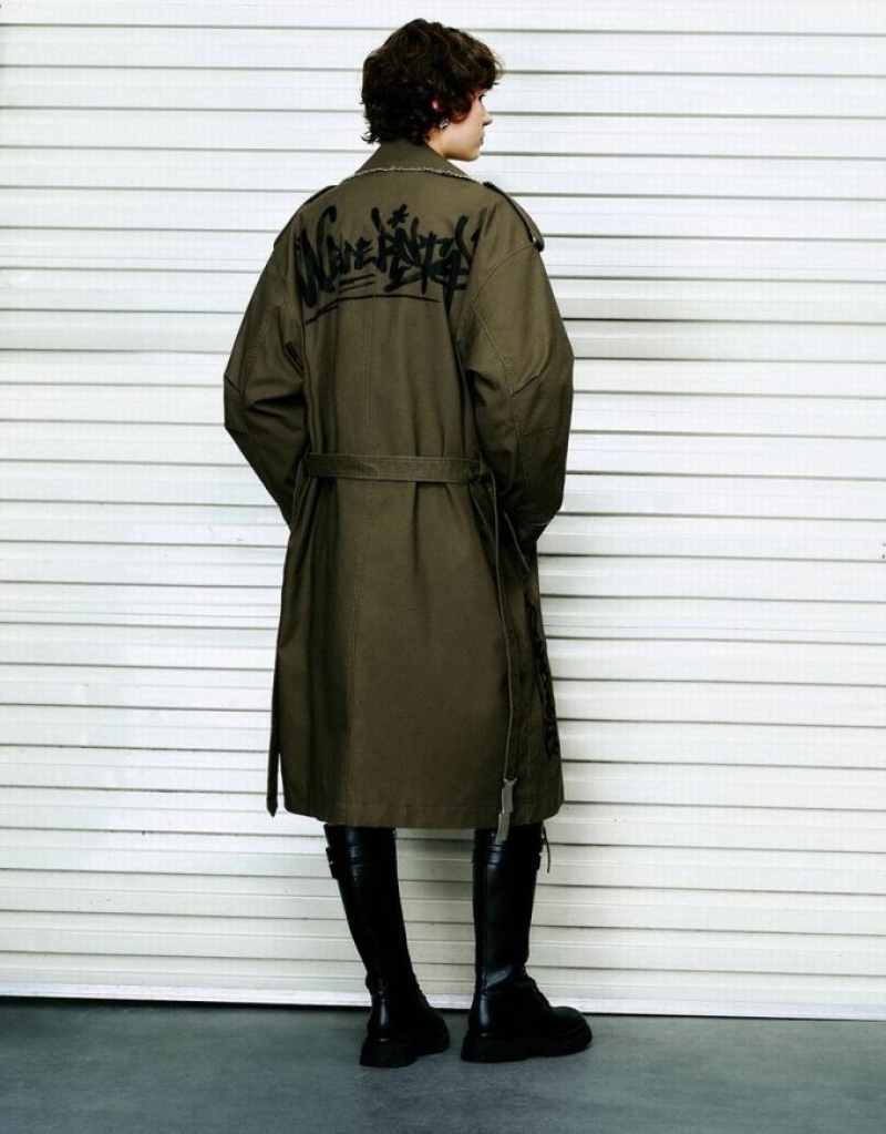 Urban Revivo Straight With Belt Women's Trench Coat Green | WZOAEPG-95