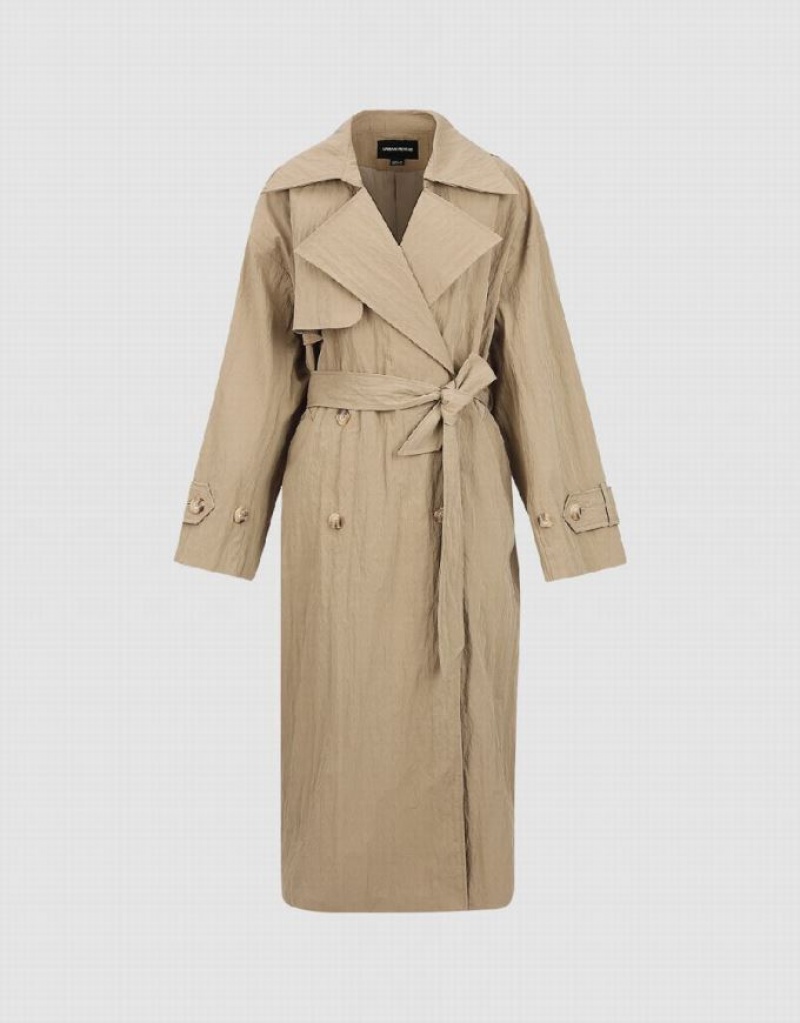 Urban Revivo Straight With Belt Women's Trench Coat Khaki | JZSCRXM-32