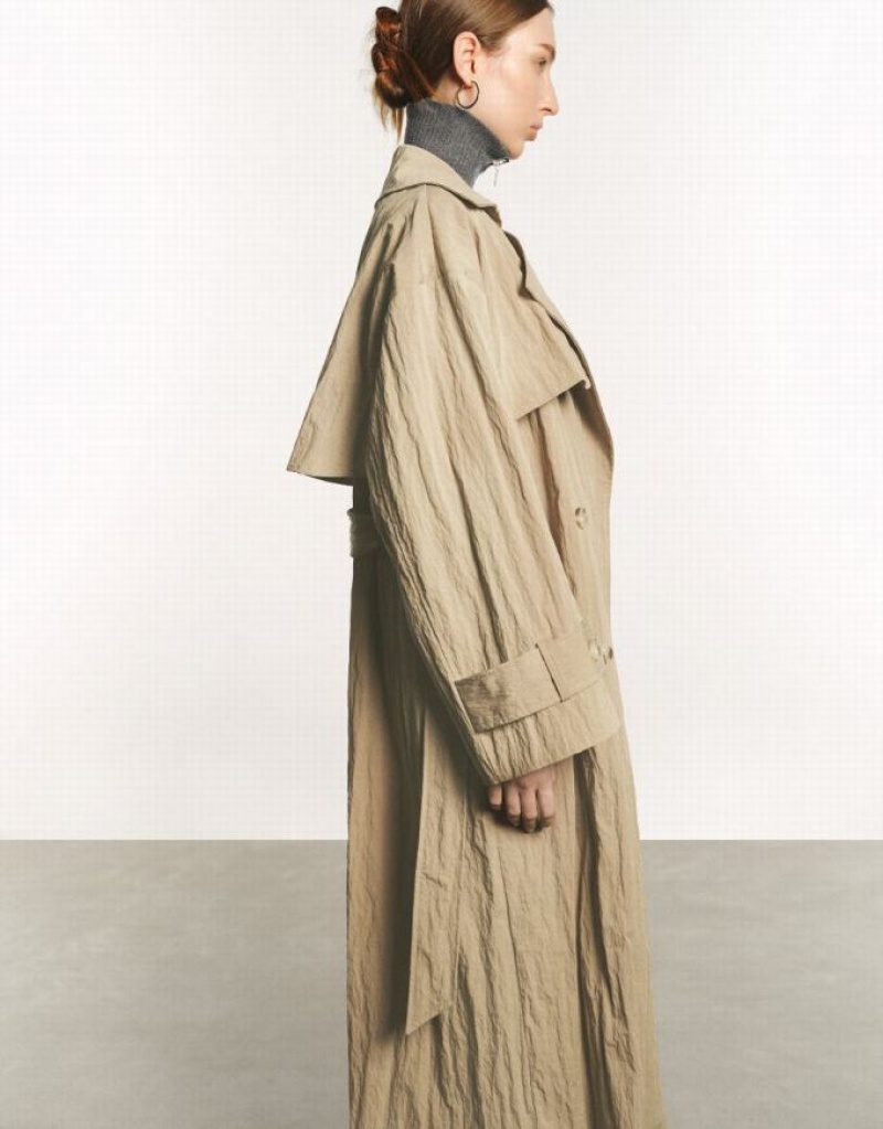 Urban Revivo Straight With Belt Women's Trench Coat Khaki | JZSCRXM-32