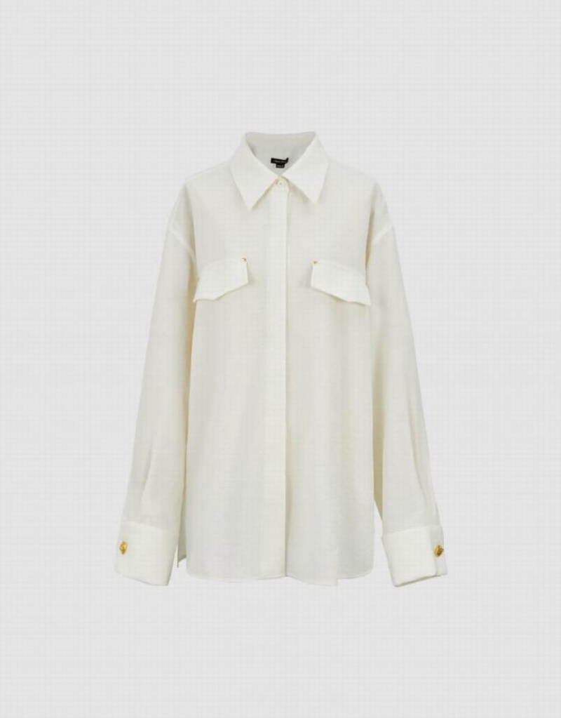 Urban Revivo Straight With Fake Pockets Women's Shirts White | FBPRXZI-50