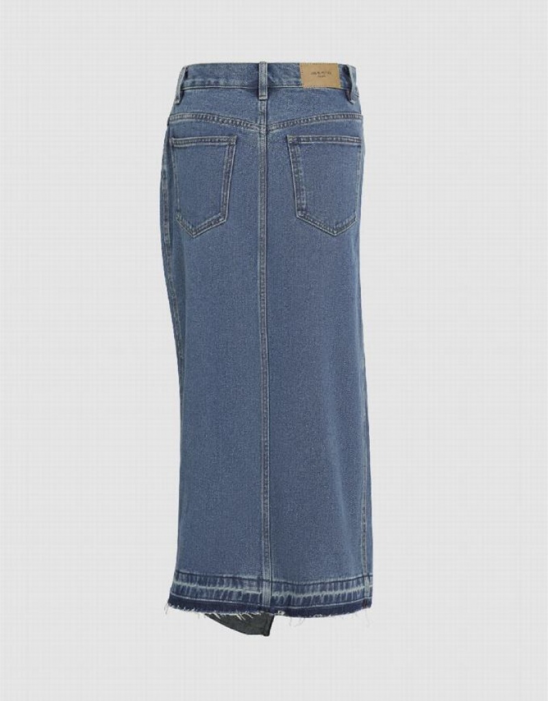 Urban Revivo Straight Women's Denim Skirt Blue | SZDQWPE-29