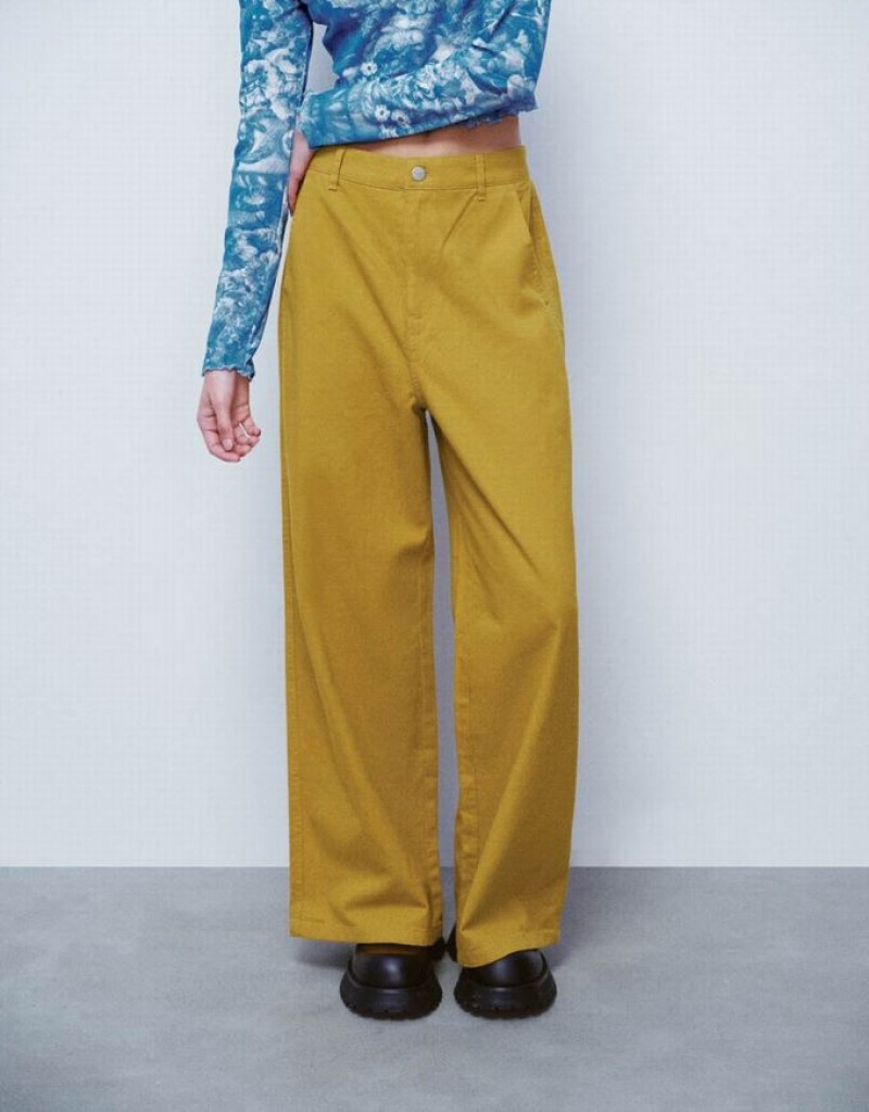 Urban Revivo Straight Women's Pants Yellow | YHXAGBV-92