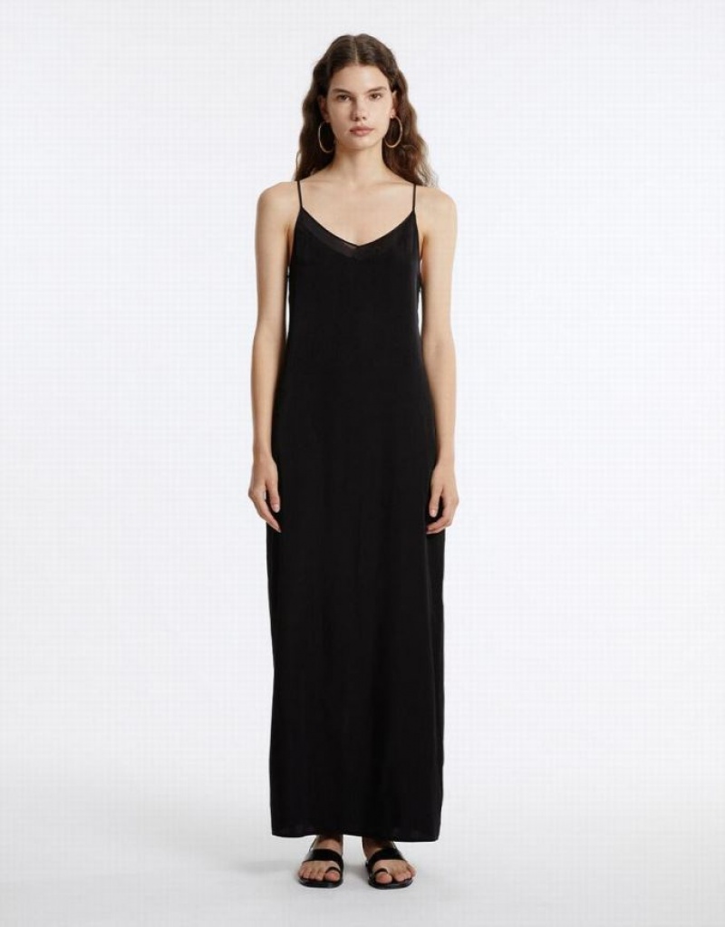 Urban Revivo Strappy Maxi Women's Maxi Dress Black | LMZXYGQ-29