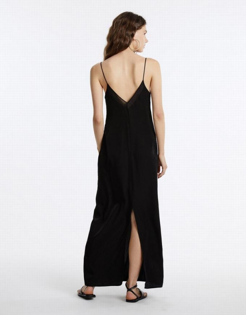 Urban Revivo Strappy Maxi Women's Maxi Dress Black | LMZXYGQ-29