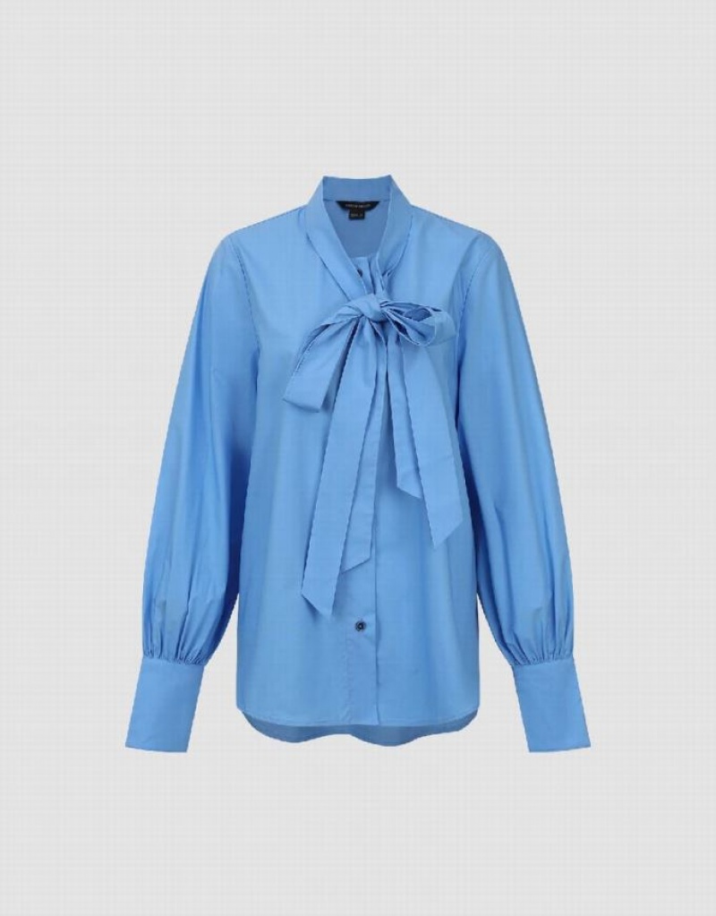 Urban Revivo Striaght Loose With Tie Women's Shirts Blue | ONGRPFY-26