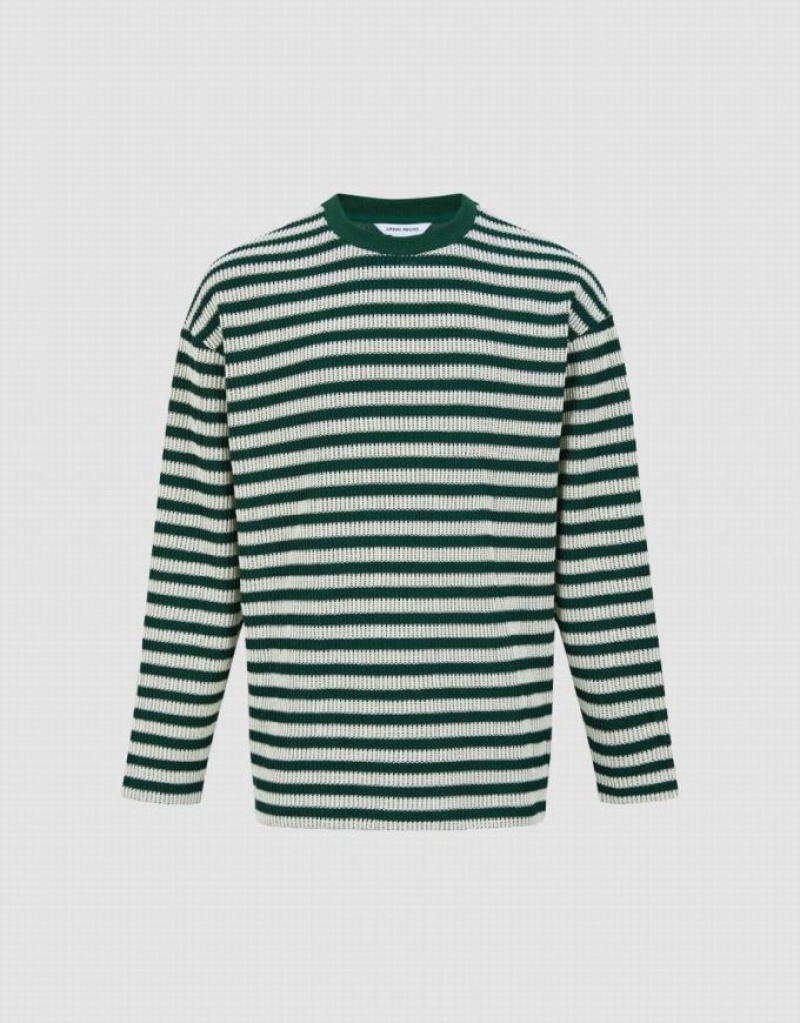 Urban Revivo Striped Sleeve Crew Neck Men's T-Shirts Green | ZEYUROV-43