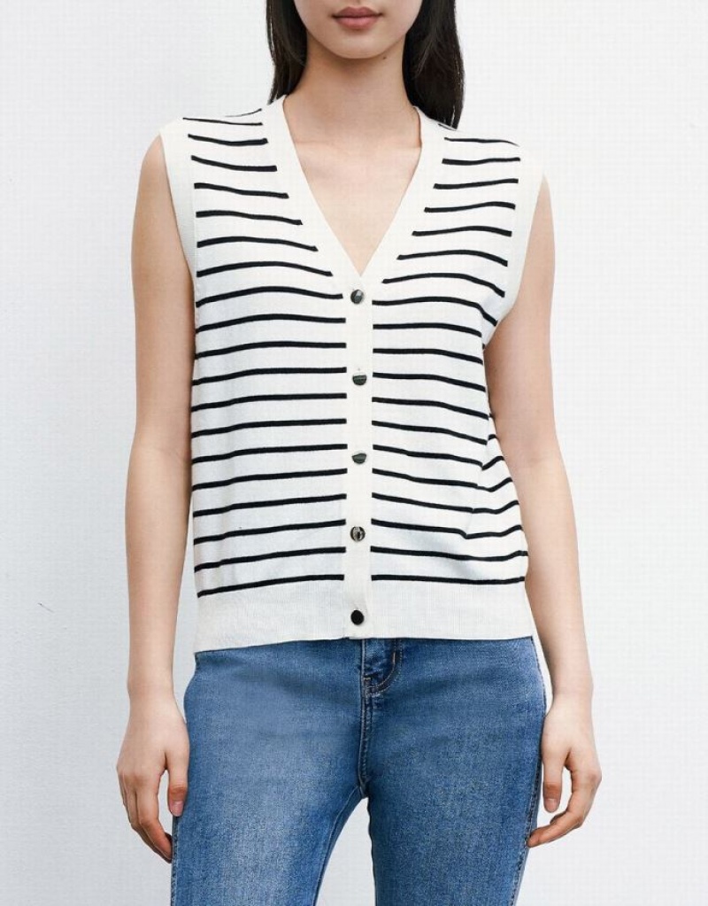 Urban Revivo Striped Button Front Women's Tank Top Stripes | YTSDLKQ-13