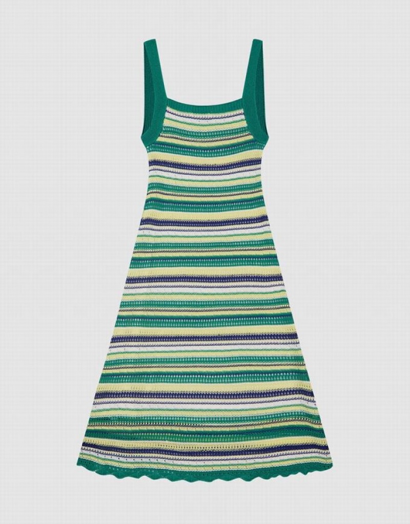 Urban Revivo Striped Cami Women's Knitted Dress Green | LRXNYKJ-39