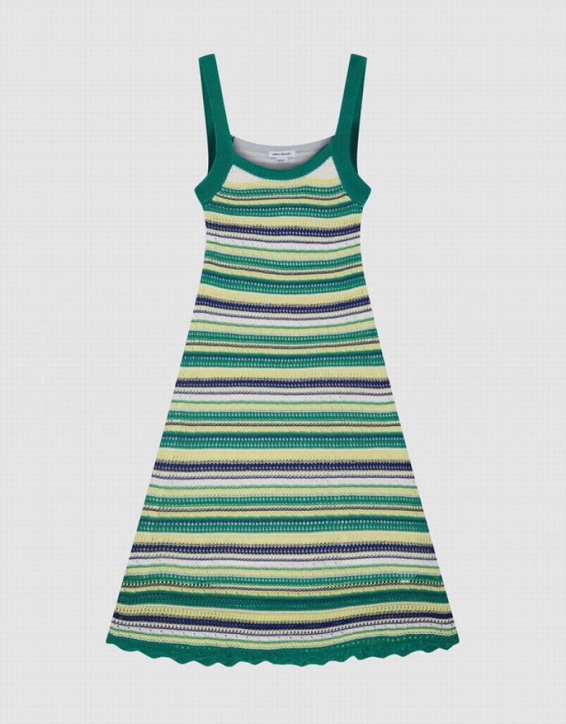 Urban Revivo Striped Cami Women\'s Knitted Dress Green | LRXNYKJ-39