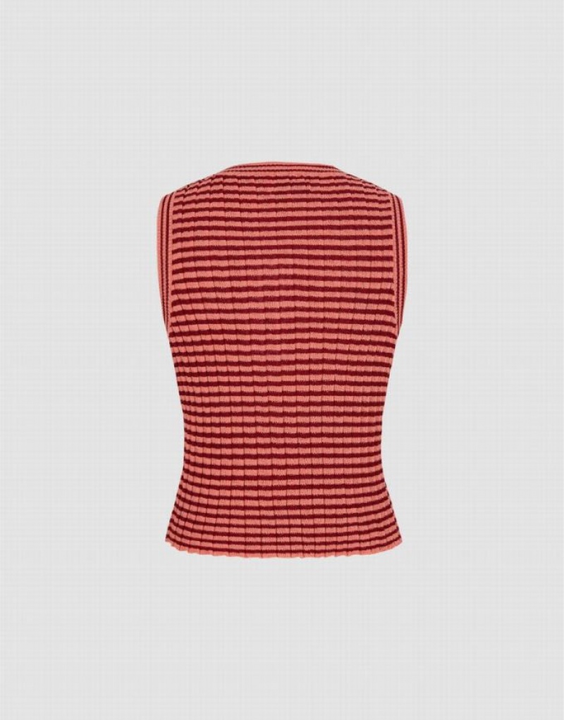 Urban Revivo Striped Crew Neck Knitted Women's Cardigan Orange | HNJXSYR-79