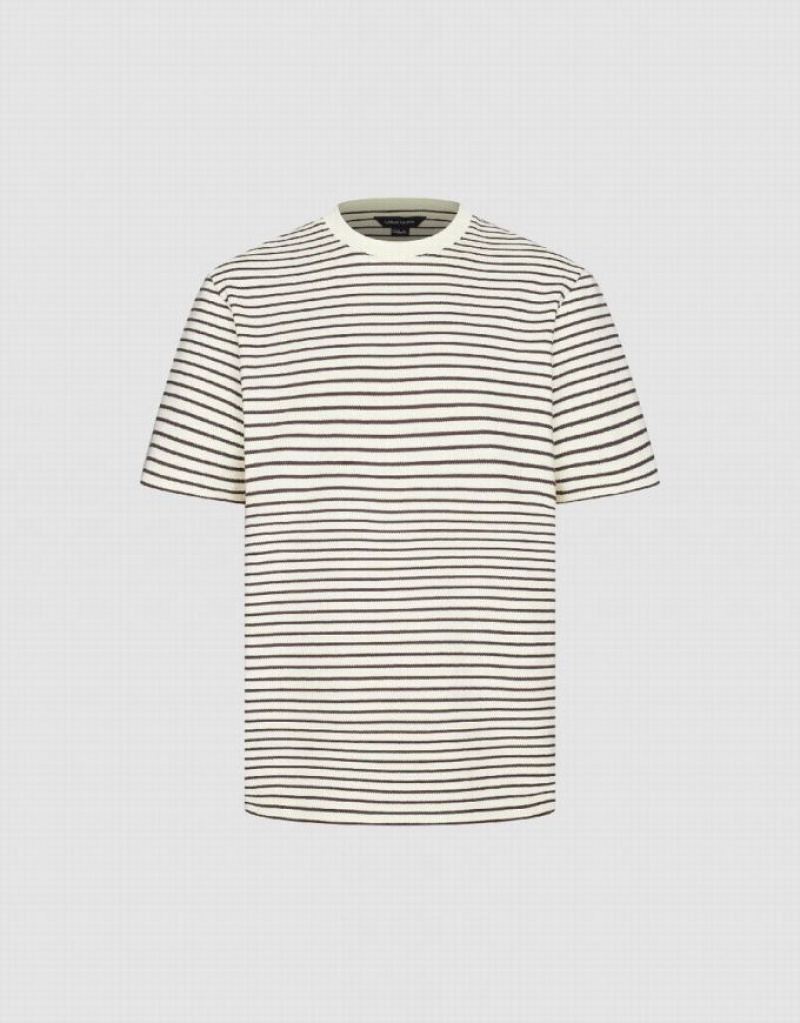 Urban Revivo Striped Crew Neck Men's T-Shirts White | NVJUECQ-25