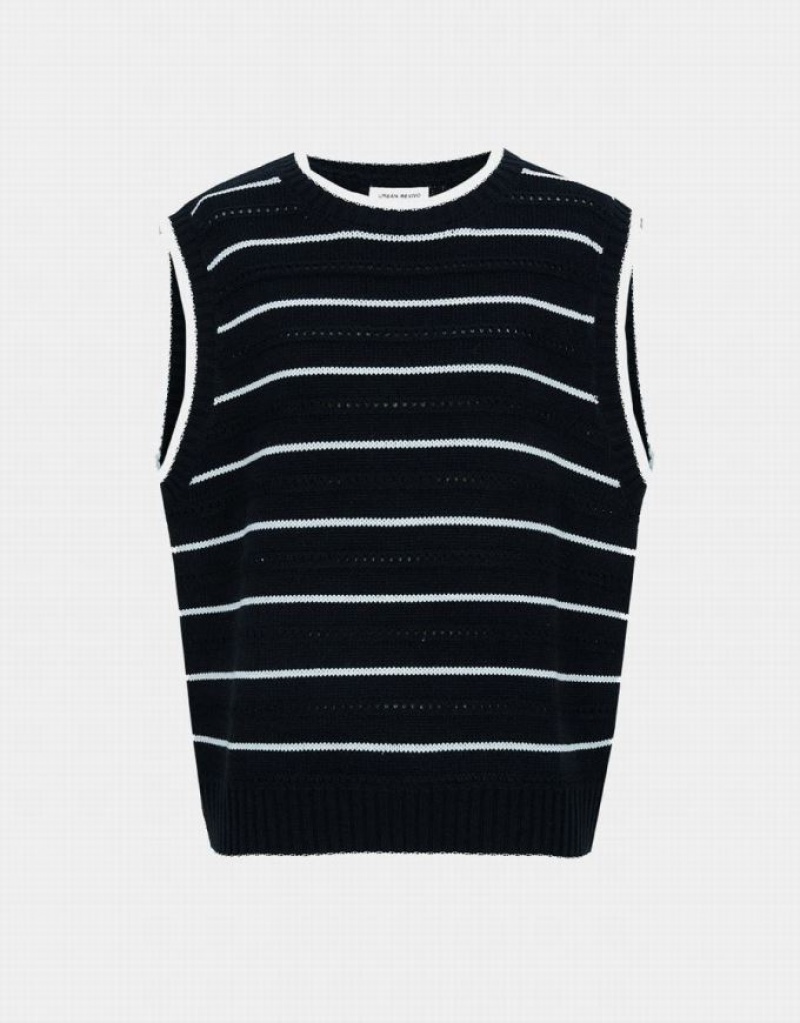 Urban Revivo Striped Crew Neck Women\'s Sweaters Black | EKYXFWQ-30