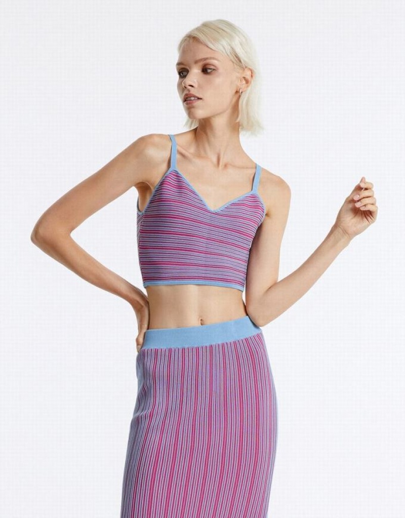 Urban Revivo Striped Knit Women's Camisole Purple | UDLEYPJ-62