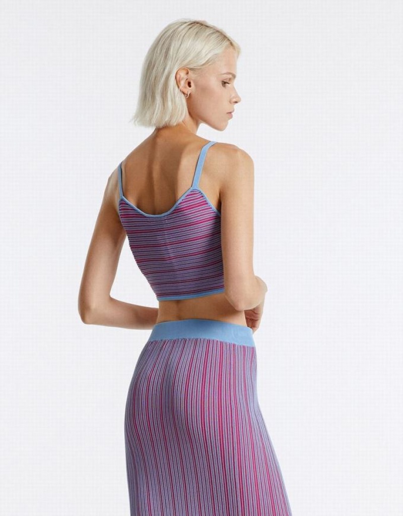 Urban Revivo Striped Knit Women's Camisole Purple | UDLEYPJ-62