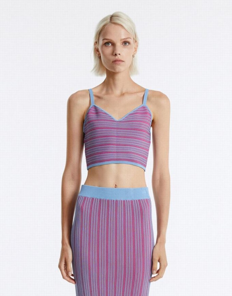 Urban Revivo Striped Knit Women\'s Camisole Purple | UDLEYPJ-62