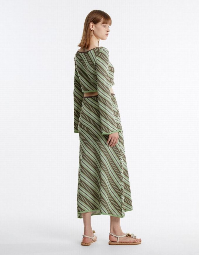 Urban Revivo Striped Knit Women's Skirts Green | OAMLVFW-08